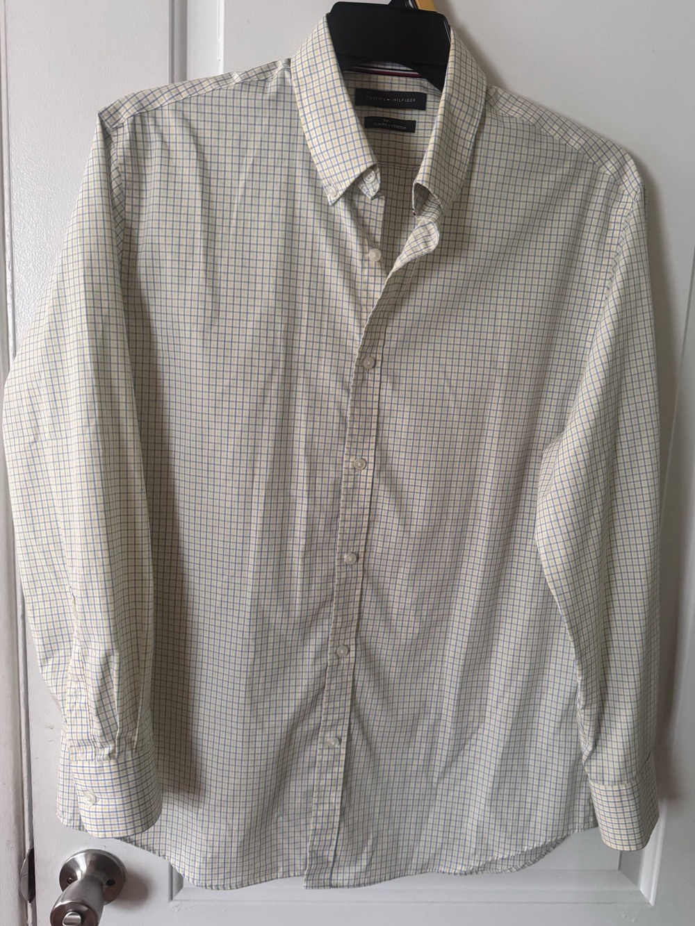 Tommy Hilfiger TH Flex Slim Fit Stretch Plaid Dress Shirt Men’s L